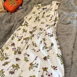 Modcloth White and Green Floral Midi Dress
